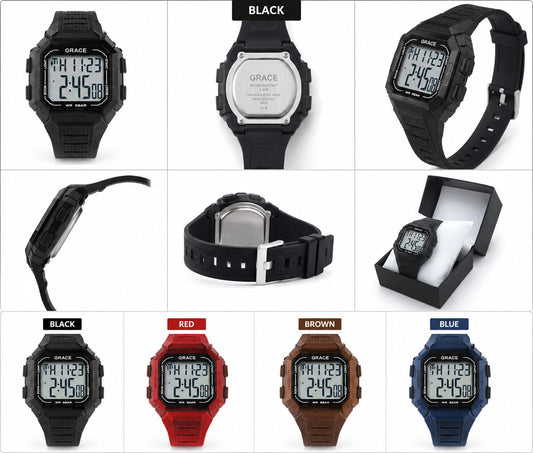 GRACE Men’s Digital Sports Watch – 5BAR Waterproof, LED Display