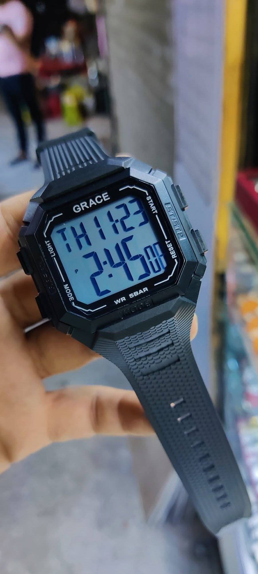 GRACE Men’s Digital Sports Watch – 5BAR Waterproof, LED Display