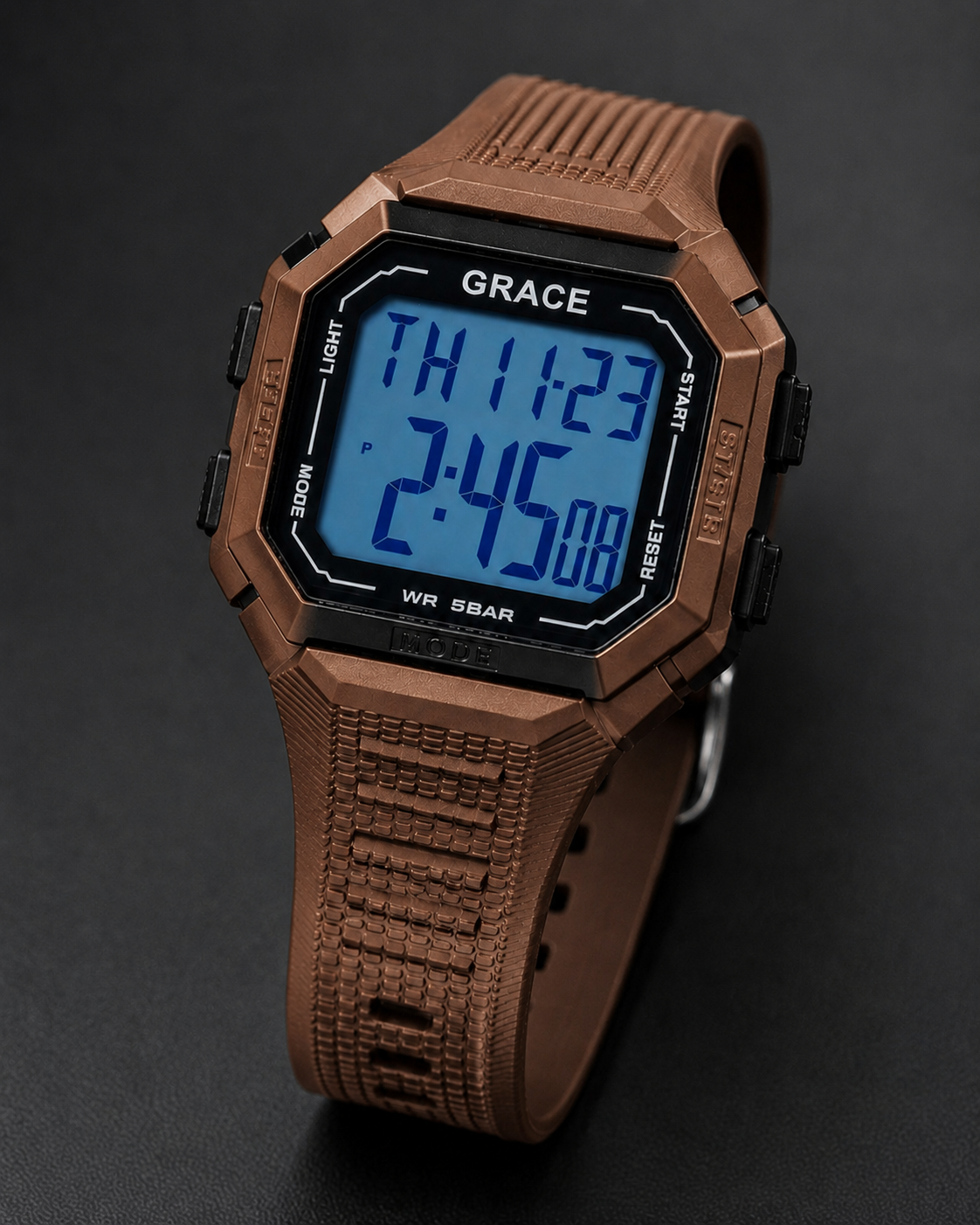 GRACE Men’s Digital Sports Watch – 5BAR Waterproof, LED Display