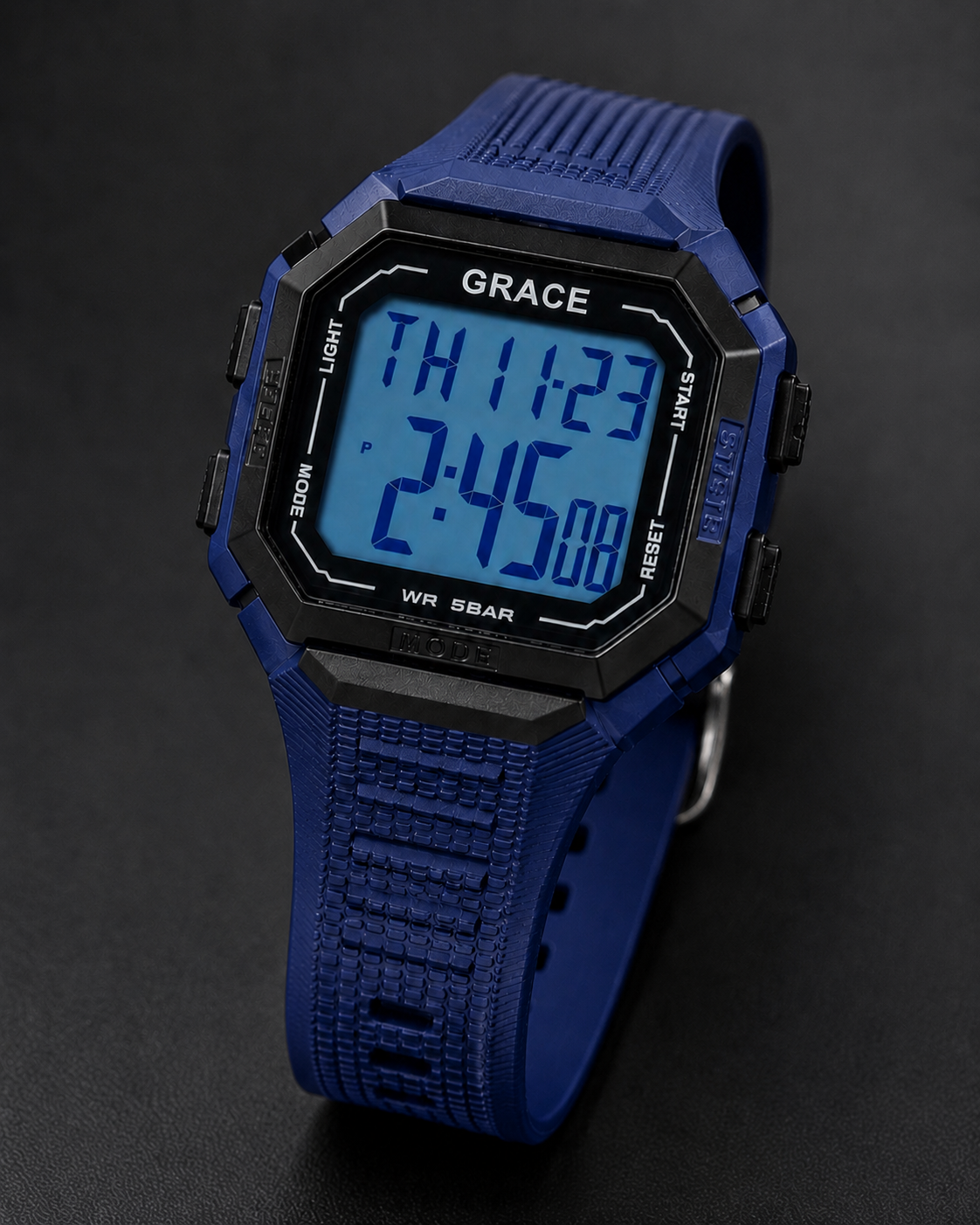 GRACE Men’s Digital Sports Watch – 5BAR Waterproof, LED Display