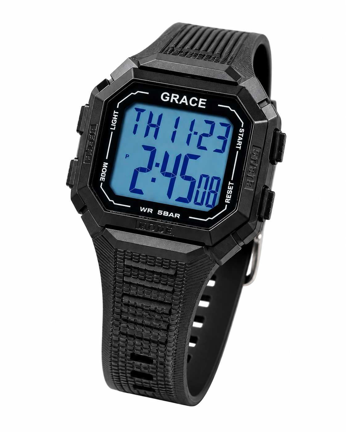 GRACE Men’s Digital Sports Watch – 5BAR Waterproof, LED Display