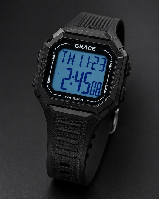 GRACE Men’s Digital Sports Watch – 5BAR Waterproof, LED Display